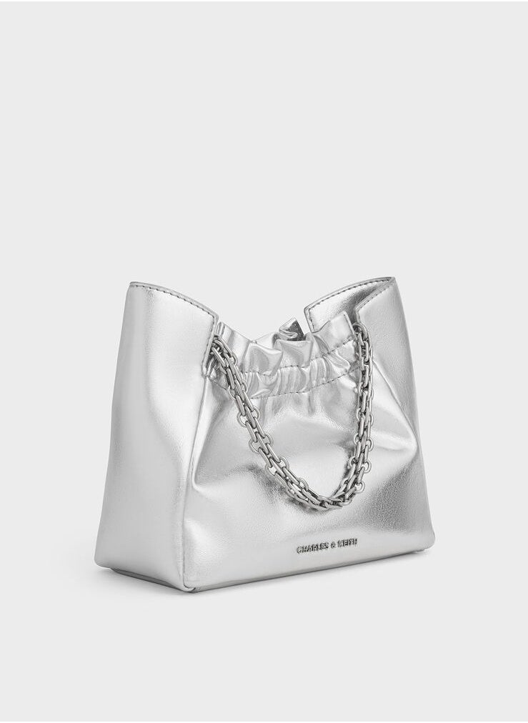 Brigette Ruched Glittered Chain-Handle Shoulder Bag & Crossbody Bag - Silver