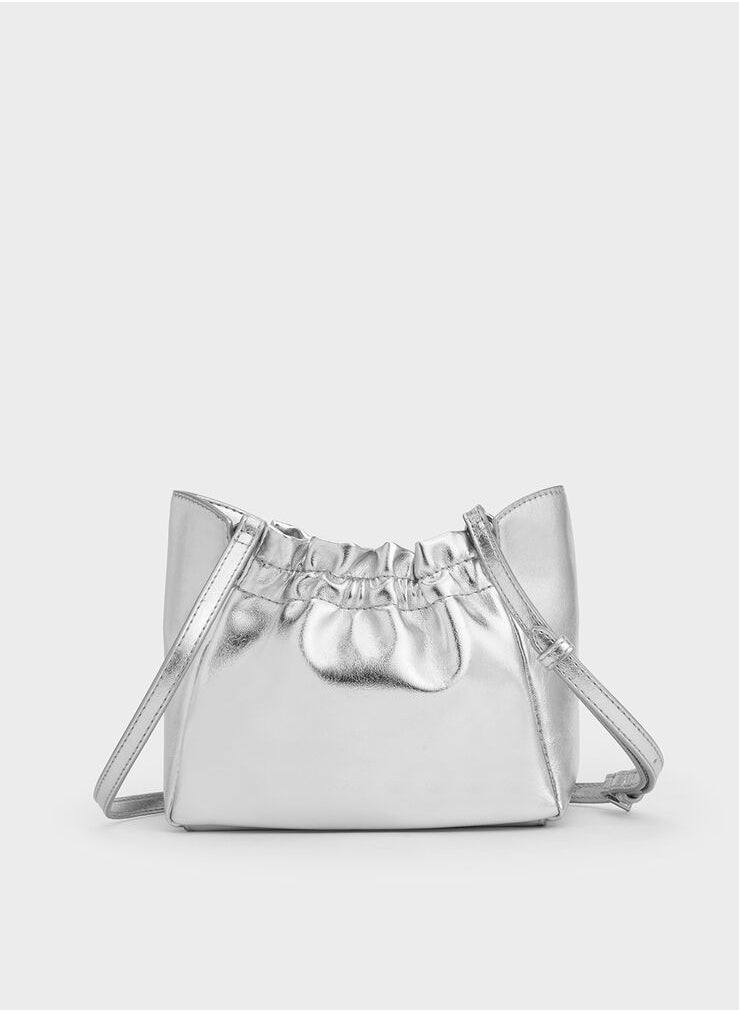 Brigette Ruched Glittered Chain-Handle Shoulder Bag & Crossbody Bag - Silver