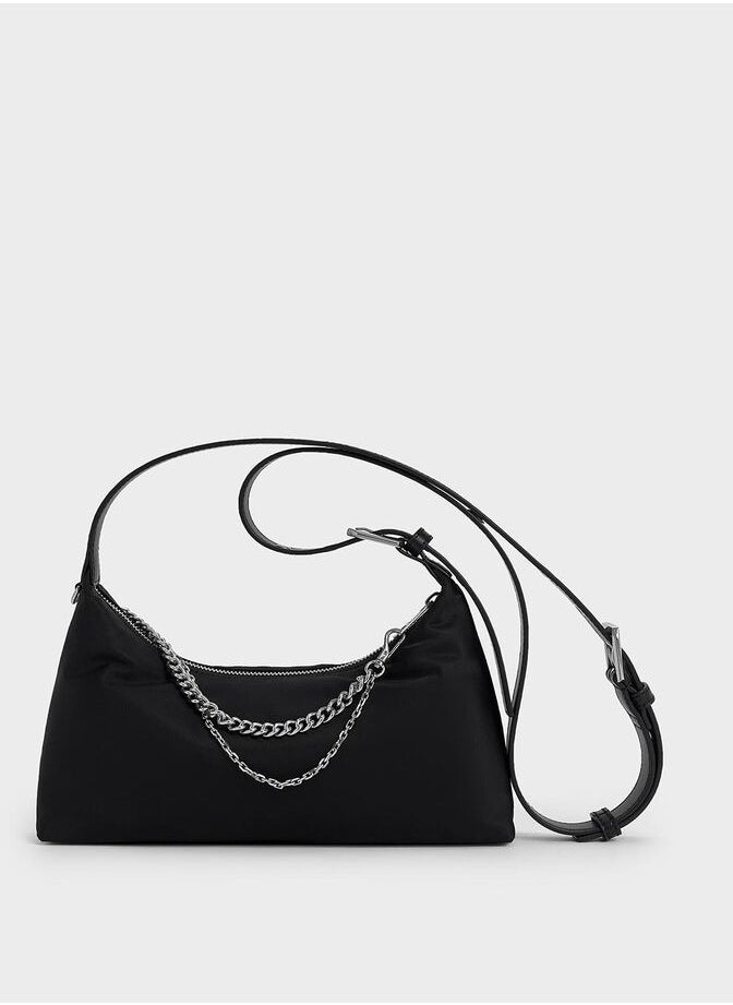 Nylon Chain-Link Trapeze Shoulder Bag