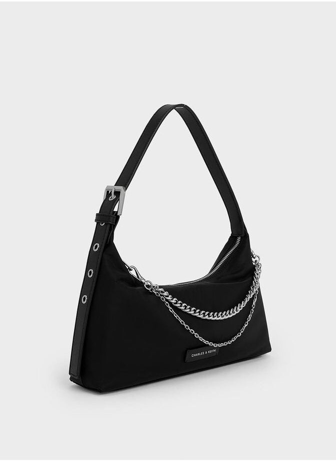 Nylon Chain-Link Trapeze Shoulder Bag