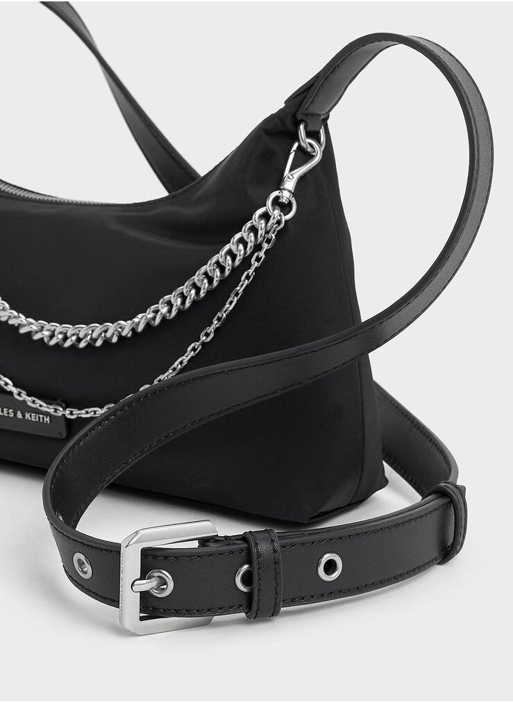Nylon Chain-Link Trapeze Shoulder Bag
