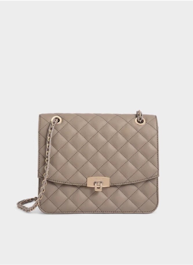 Quilted Chain Strap Bag & Shoulder Bag - Taupe