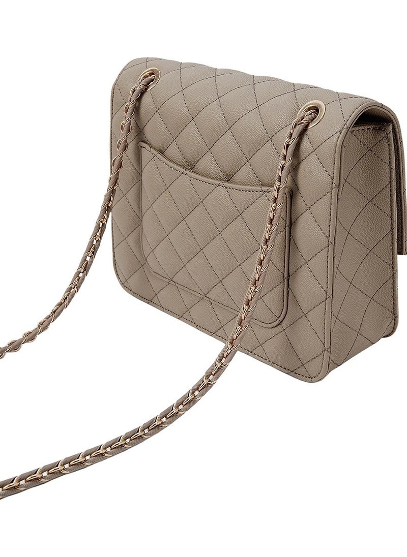 Quilted Chain Strap Bag & Shoulder Bag - Taupe