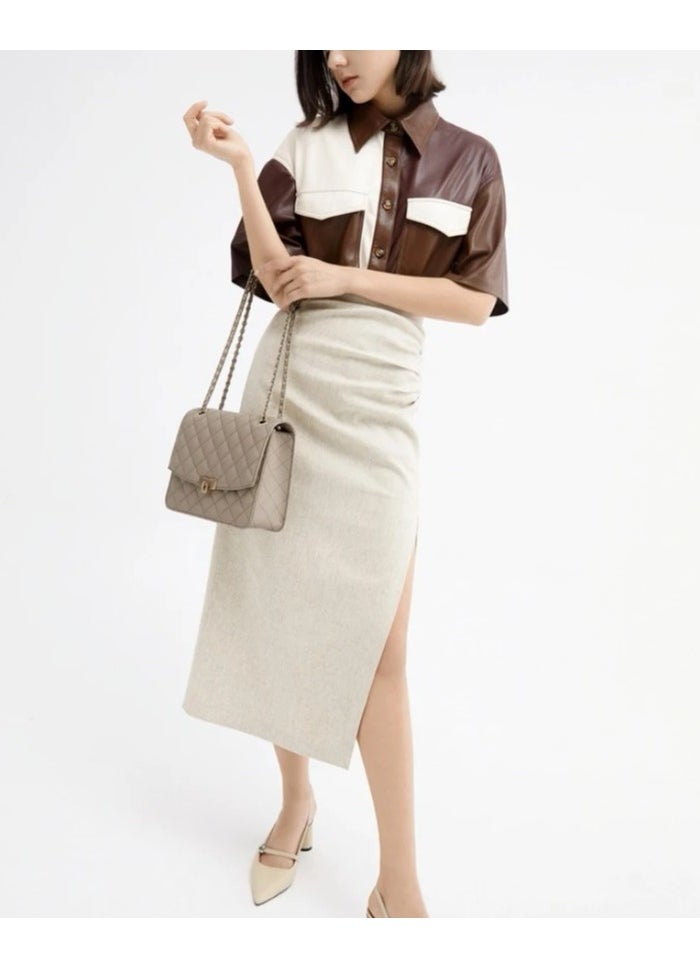 Quilted Chain Strap Bag & Shoulder Bag - Taupe