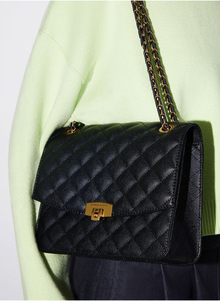 Quilted Chain Strap Bag & Shoulder Bag - Black