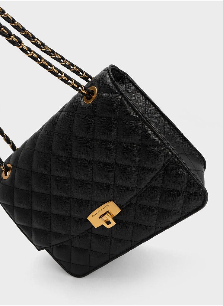 Quilted Chain Strap Bag & Shoulder Bag - Black