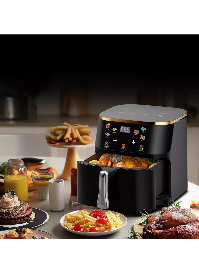 Multifunctional Air Fryer 10L,1600W with Preset Functions, Temperature Control, Dishwasher Safe, Oil Free Cooking, Black Air Fryer for Frying, Baking, Roasting, and Grilling