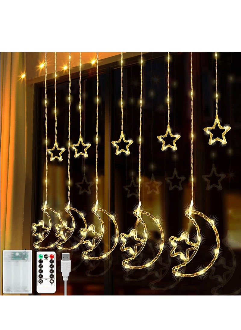 Star And Moon Shaped Decorative Light Set Warm White for Ramadan Decorations, Window Curtain Fairy Star Moon Lights for Eid Party, Ramadan Lights Hanging