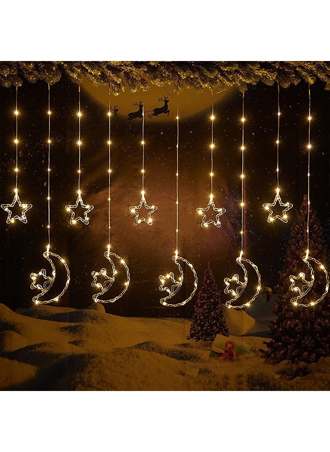 Star And Moon Shaped Decorative Light Set Warm White for Ramadan Decorations, Window Curtain Fairy Star Moon Lights for Eid Party, Ramadan Lights Hanging