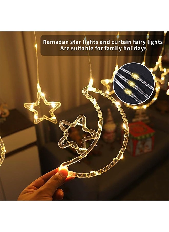 Star And Moon Shaped Decorative Light Set Warm White for Ramadan Decorations, Window Curtain Fairy Star Moon Lights for Eid Party, Ramadan Lights Hanging