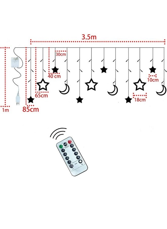 Ramadan Decorations Lights Moon Star String Curtain Ramadan Lights Moons and Stars LED Night Light for Ramadan Home Decoration Party, USB and Battery Box Powered (Warm White)