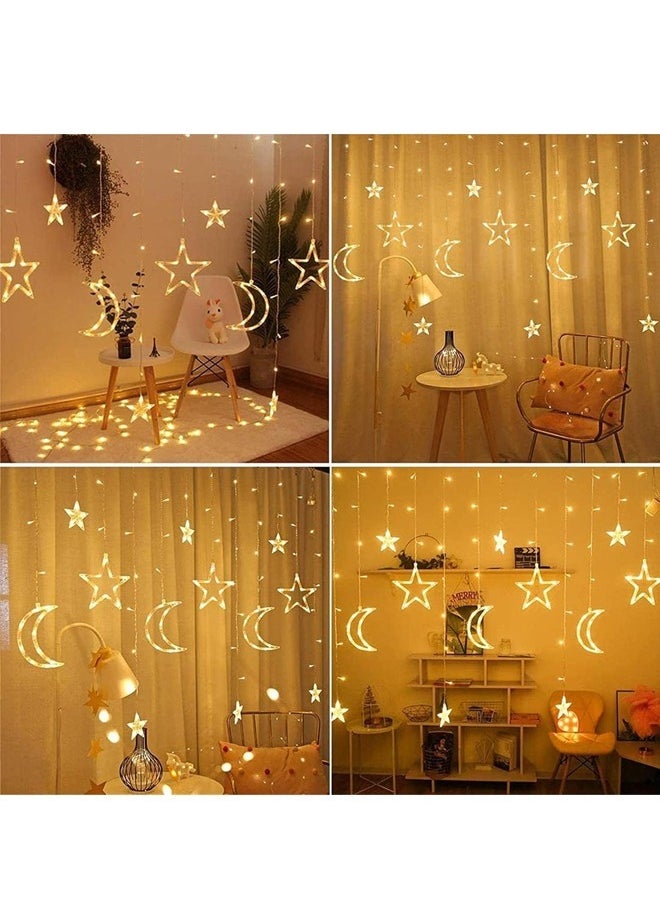 Ramadan Decorations Lights Moon Star String Curtain Ramadan Lights Moons and Stars LED Night Light for Ramadan Home Decoration Party, USB and Battery Box Powered (Warm White)