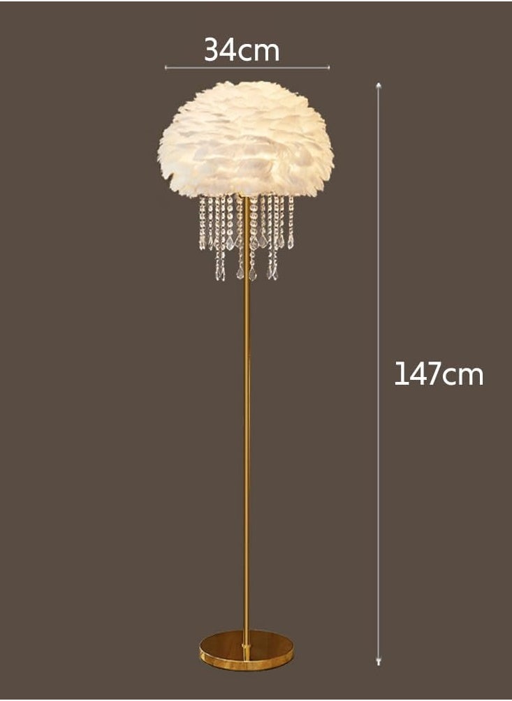 Floor Lamp Floor Lamp Feather Crystal Lamp Living Room Sofa Decorative Light 3-Color Dimmable Floor Lamp Standing Table Lamp