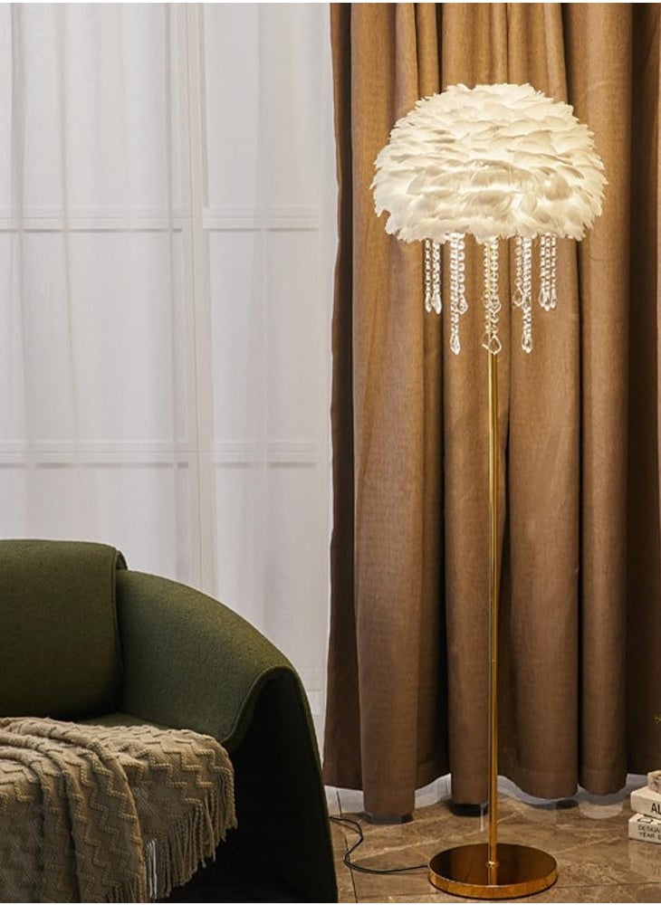 Floor Lamp Floor Lamp Feather Crystal Lamp Living Room Sofa Decorative Light 3-Color Dimmable Floor Lamp Standing Table Lamp