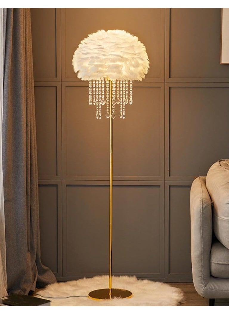 Floor Lamp Floor Lamp Feather Crystal Lamp Living Room Sofa Decorative Light 3-Color Dimmable Floor Lamp Standing Table Lamp