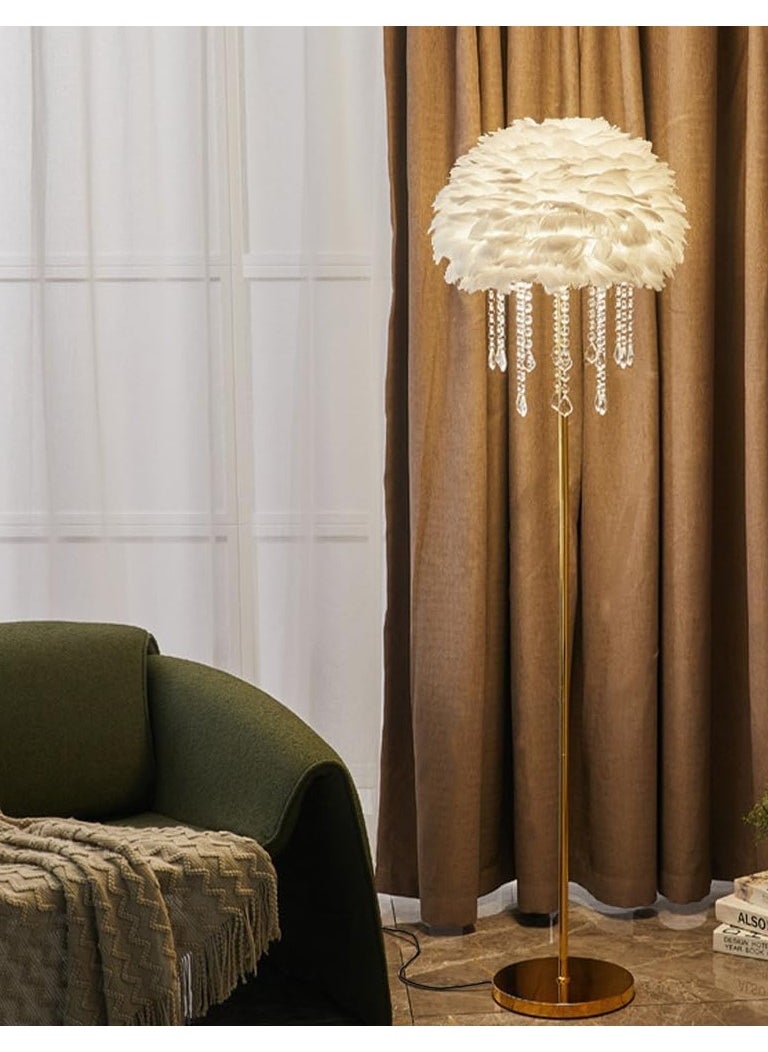 Floor Lamp Floor Lamp Feather Crystal Lamp Living Room Sofa Decorative Light 3-Color Dimmable Floor Lamp Standing Table Lamp