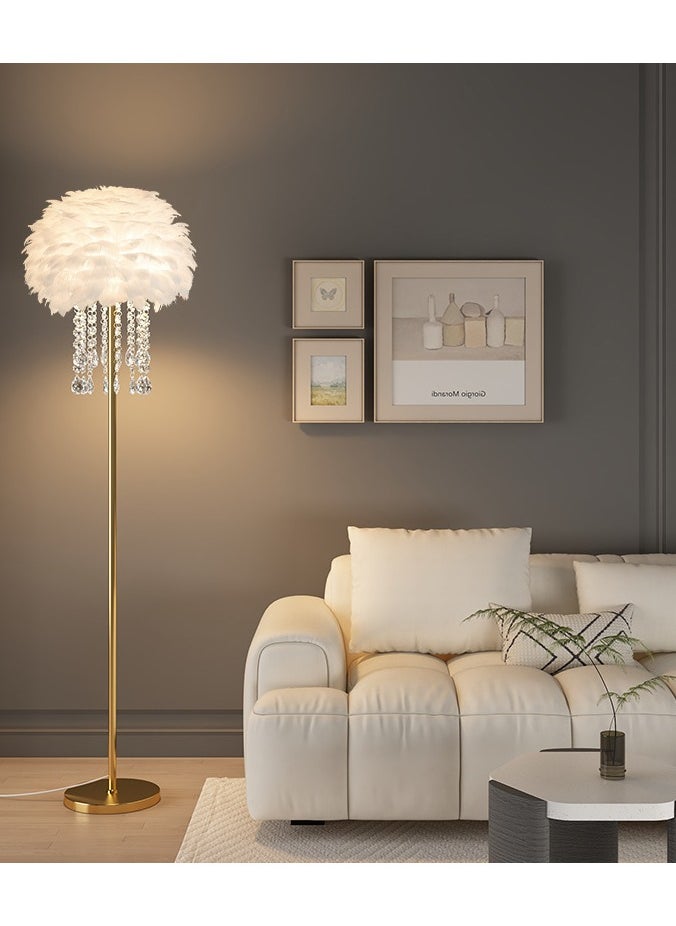 Floor Lamp Floor Lamp Feather Crystal Lamp Living Room Sofa Decorative Light 3-Color Dimmable Floor Lamp Standing Table Lamp