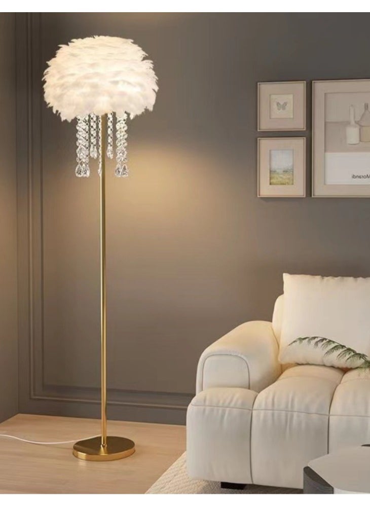 Floor Lamp Floor Lamp Feather Crystal Lamp Living Room Sofa Decorative Light 3-Color Dimmable Floor Lamp Standing Table Lamp