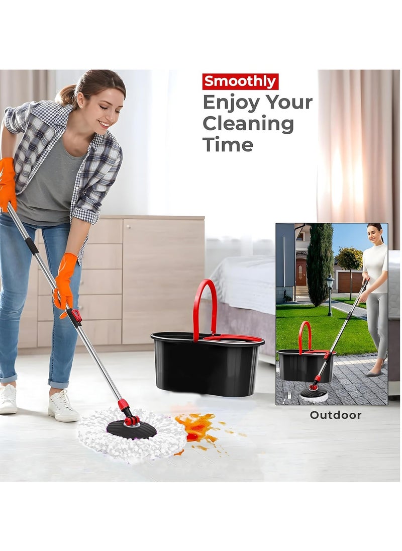 Spin Mop and Bucket Set with 360° Spinning Wringer, Stainless Steel Telescopic Handle, Extra Super Absorbent Reusable Microfiber Mop Heads, 6L Bucket Capacity, Perfect for Efficient Floor Cleaning, Ideal for All Floor Types