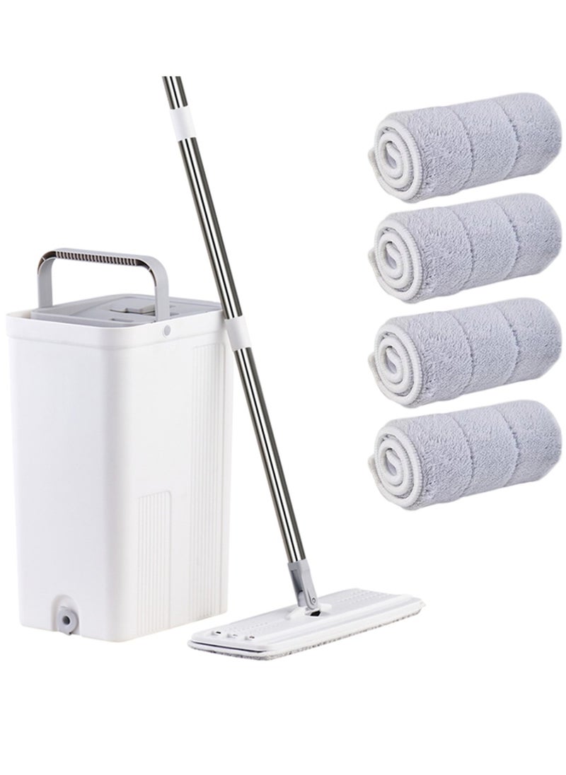 Qiccijoo Mop and Bucket with Wringer Set,Hands Free Flat Floor Mop and Bucket Set for Home Floor Cleaning,Stainless-Steel Handle 4 Washable & Reusable Microfiber Pads for Hardwood Laminate Floors,Tile