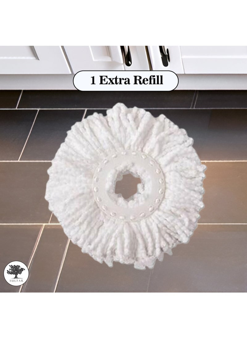 Sulfar Spin Bucket Mop Set with Plastic Wringer and Auto-fold Handle, Peach, (1 Extra Refill)