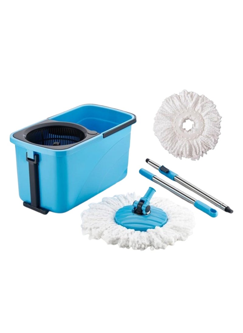 Sulfar Spin Bucket Mop Set with Plastic Wringer and Auto-fold Handle, Blue, (1 Extra Refill)