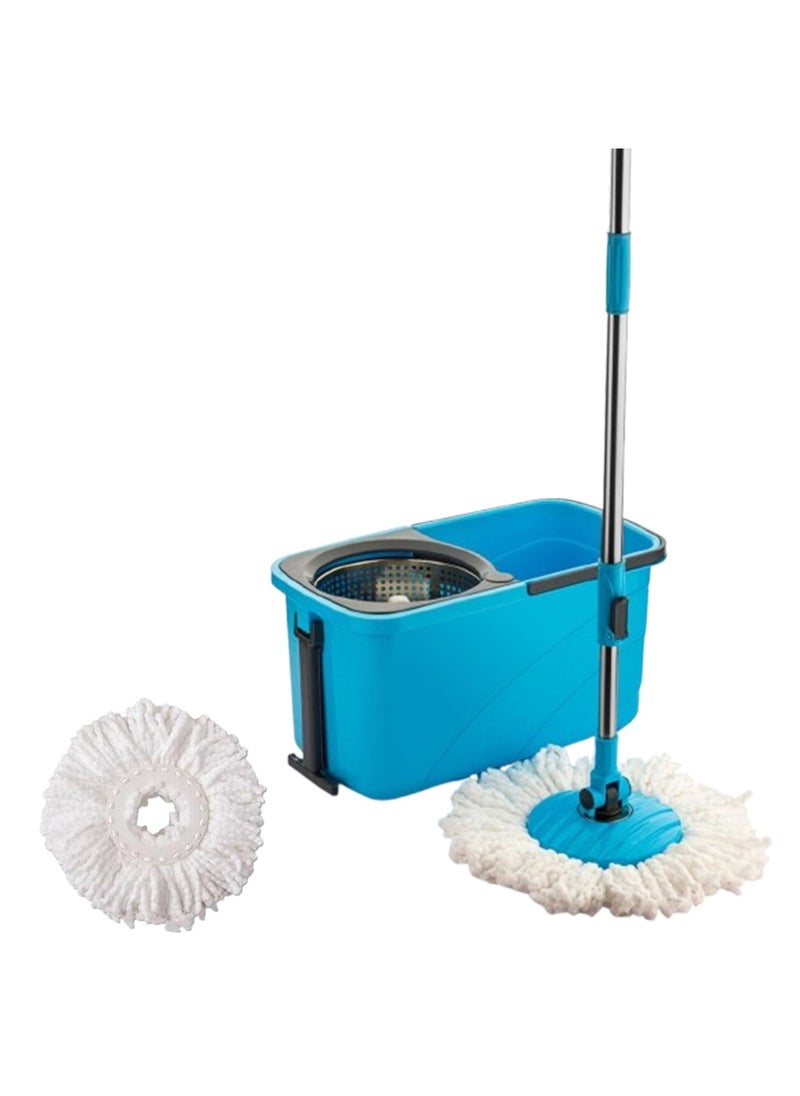 Sulfar Spin Bucket Mop Set with Steel Wringer and Auto-fold Handle, Blue, (1 Extra Refill)