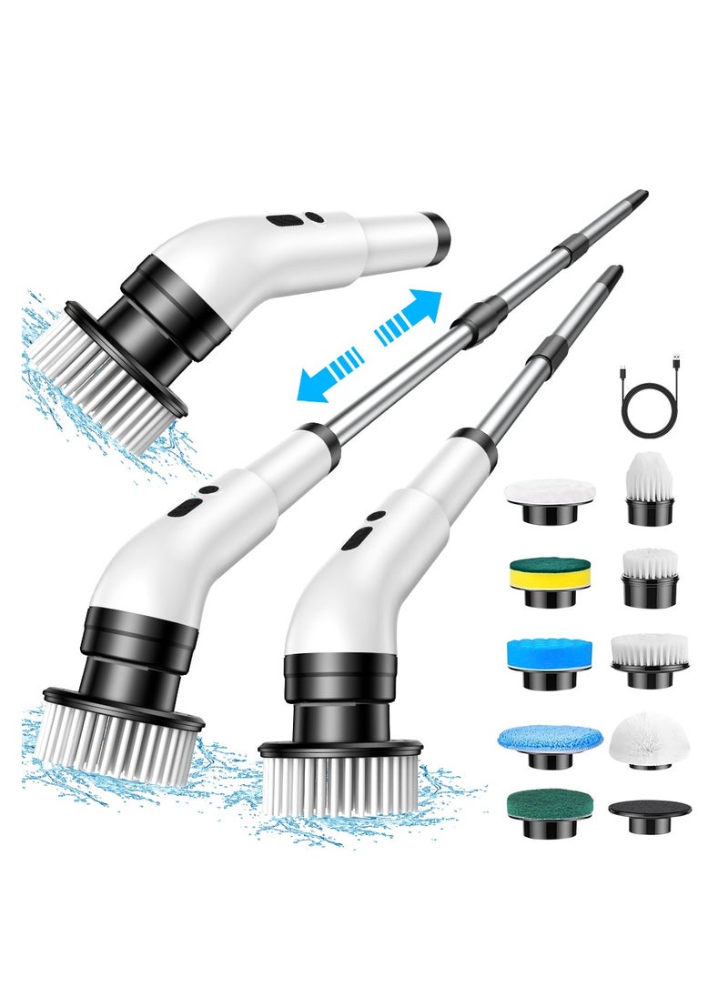 Huake Electric Cleaning Brush Rechargeable with 9 Replaceable Brush Heads, Retractable Cordless Portable Electric Scrubber, Safe & Waterproof Electric Brush for Cleaning Tile, Window, Floor, Bathtub