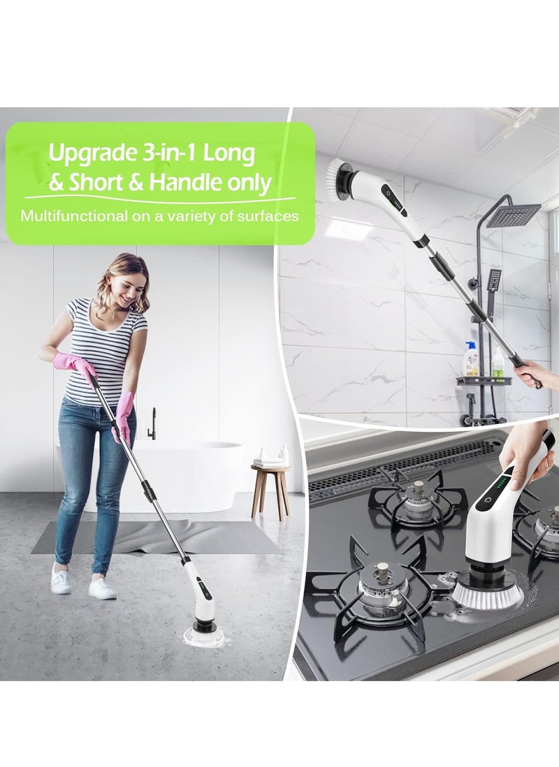 Cordless Rotating Electric Scrubber Brush with Long Handle & 7 Replaceable Cleaning Heads – Extendable as Short Handle, Portable Electric Shower Brush, Home Cleaning Tools for Floor, Tile, Bathroom, Kitchen & More