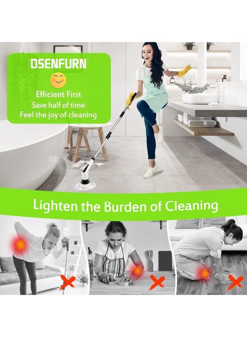 Cordless Rotating Electric Scrubber Brush with Long Handle & 7 Replaceable Cleaning Heads – Extendable as Short Handle, Portable Electric Shower Brush, Home Cleaning Tools for Floor, Tile, Bathroom, Kitchen & More