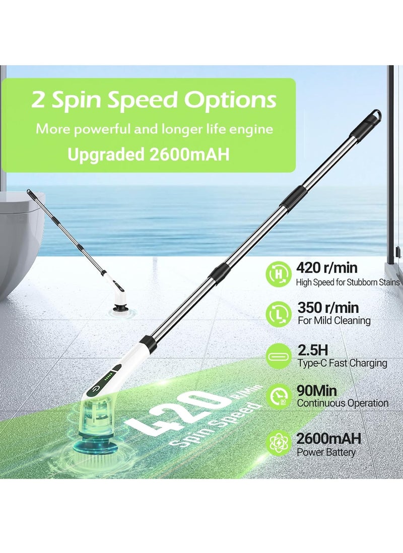 Cordless Rotating Electric Scrubber Brush with Long Handle & 7 Replaceable Cleaning Heads – Extendable as Short Handle, Portable Electric Shower Brush, Home Cleaning Tools for Floor, Tile, Bathroom, Kitchen & More