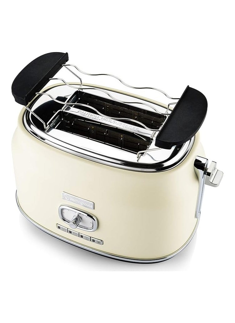 Westinghouse Retro 2-Slice Toaster - Six Adjustable Browning Levels - with Self Centering Function & Crumb Tray - Including Warm Rack for Bread, Bagels, Sandwiches, & Croissants - White