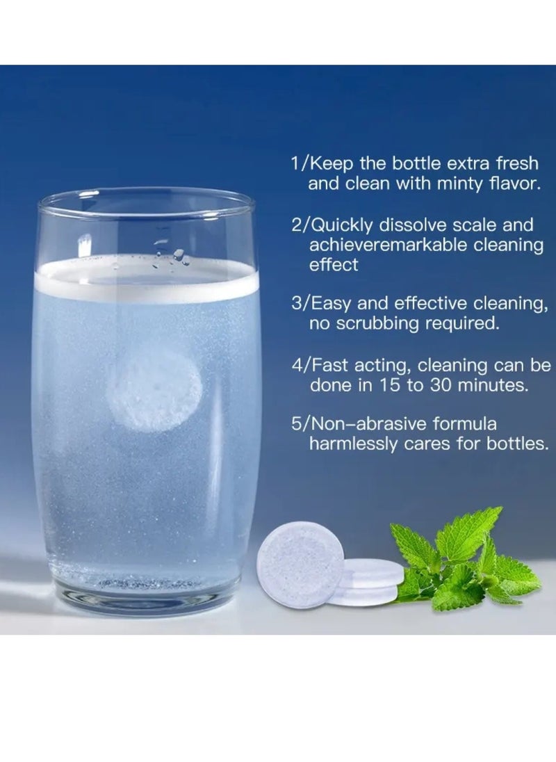 24 Count Water Bottle Cleaning Tablets Bottle Cleansing Tablet Hydration Pack Cleaning Tablets for All Plastics and Glass Drinking Container Mint Flavor Deep 15Min Clean Cleaner Tablets