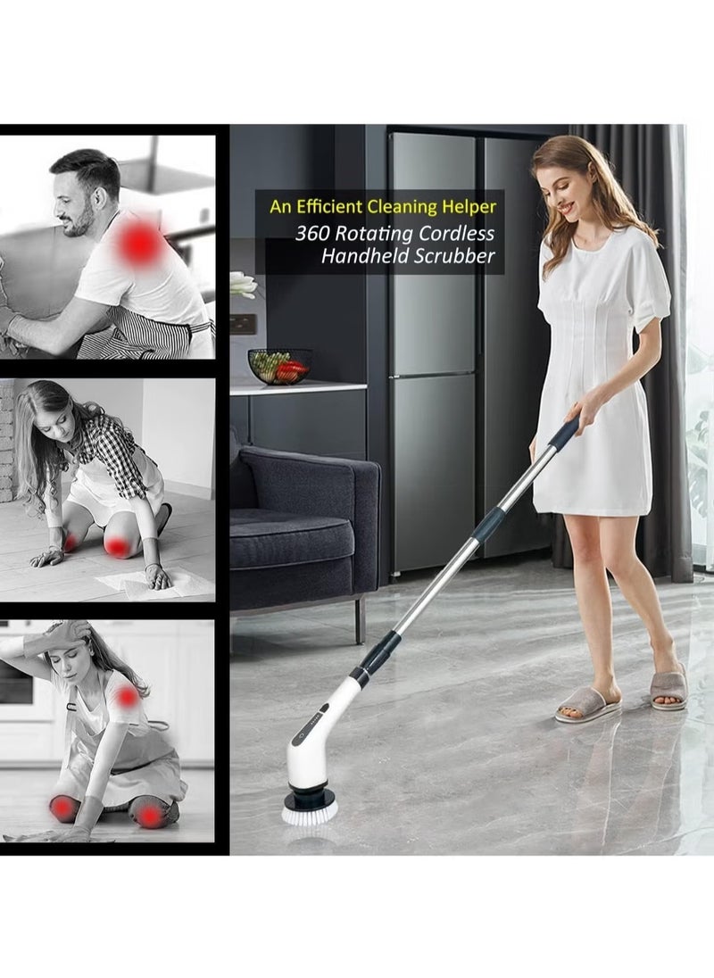 Cordless Electric Spin Scrubber with 7 Replaceable Drill Brush Heads, 54in Adjustable Handle, 2500mAh High-Rate Battery with Type-C Fast Charger for Bathroom, Kitchen, Floor, Tile Cleaning