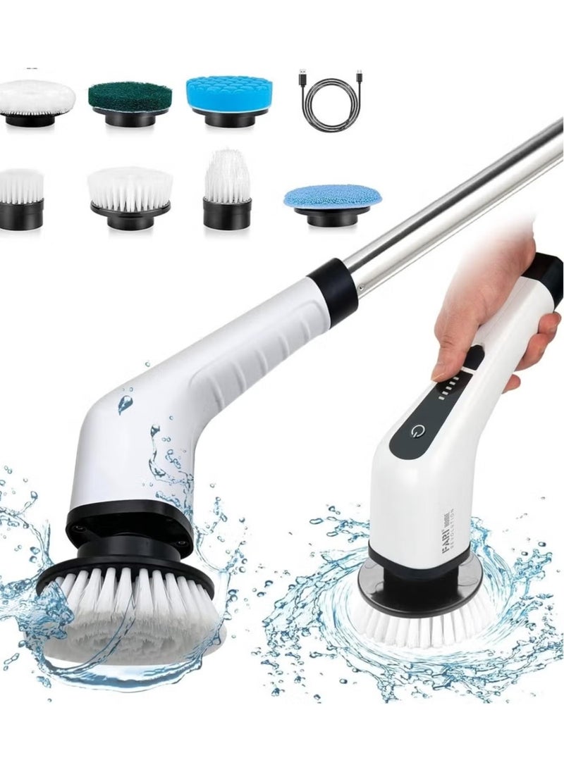 Cordless Electric Spin Scrubber with 7 Replaceable Drill Brush Heads, 54in Adjustable Handle, 2500mAh High-Rate Battery with Type-C Fast Charger for Bathroom, Kitchen, Floor, Tile Cleaning