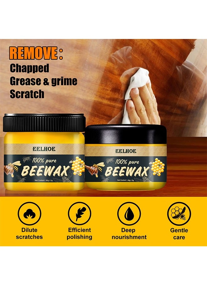 100% Pure Beewax，Natural Bee Wax For Furniture And Floor Repair，Furniture Care, Polishing Waterproof Anti-Cracking, Brightening Wood Floor Maintenance Beeswax 80g