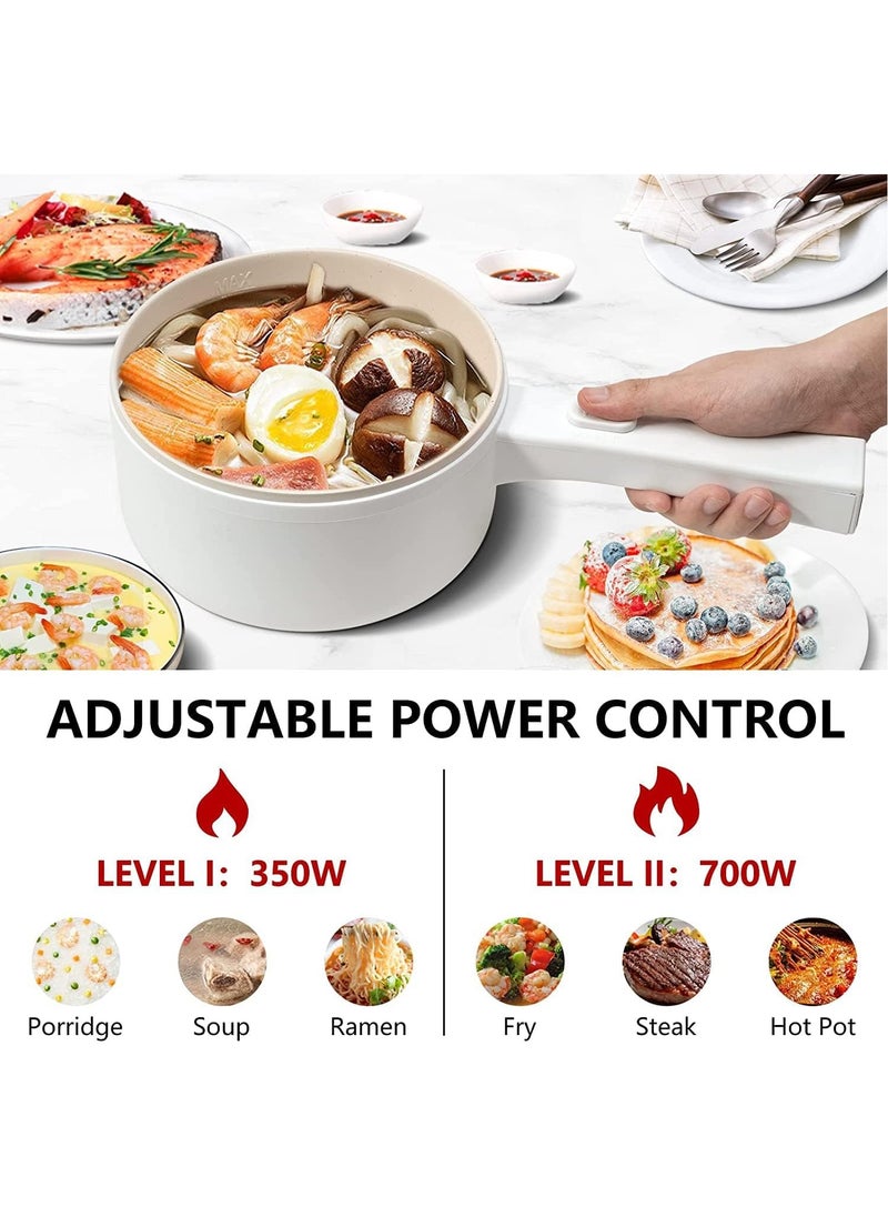 1.8L Electric Hot Pot with Steamer & Temperature Control - Non-Stick Electric Cooker Shabu Shabu, Electric Skillet,Frying Pan,Electric Saucepan,for Noodles, Egg, Steak, Sauté, Steam and Soup