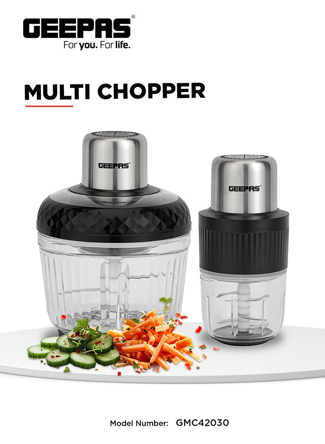 Multi Chopper 1 Machine, Compact Multi-Purpose Chopping Machine, Mincing Function, Coarse and Fine/ Stainless Steel Housing, Cutter Pole and Gear, Suitable for Vegetables, Fruits, Meat 2.5 L 500 W GMC42030 Black/Silver