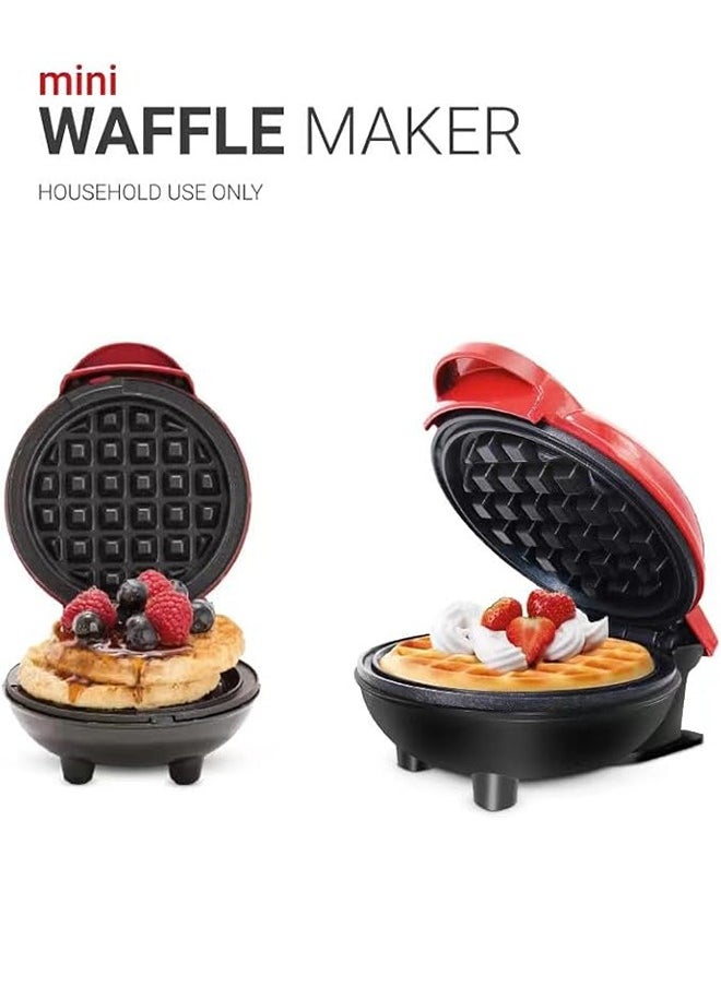 Mini Waffle Maker - Made With Premium Quality Plastic & Non-Stick Coating - Small Pancake Maker For Brownies, Cookies, Quesadillas, Calzones, Hash Browns and Other Foods