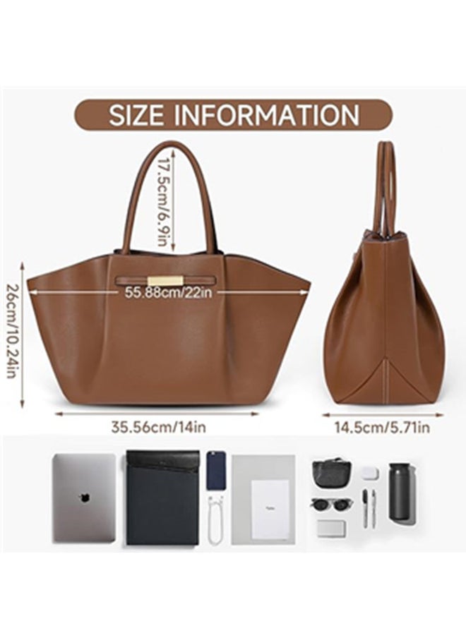 DeMellier Tote Bag Faux Leather Work Bag for Women Soft Grained Leather Top Handle Bag Trendy Luxury Hobo Handbag Purse