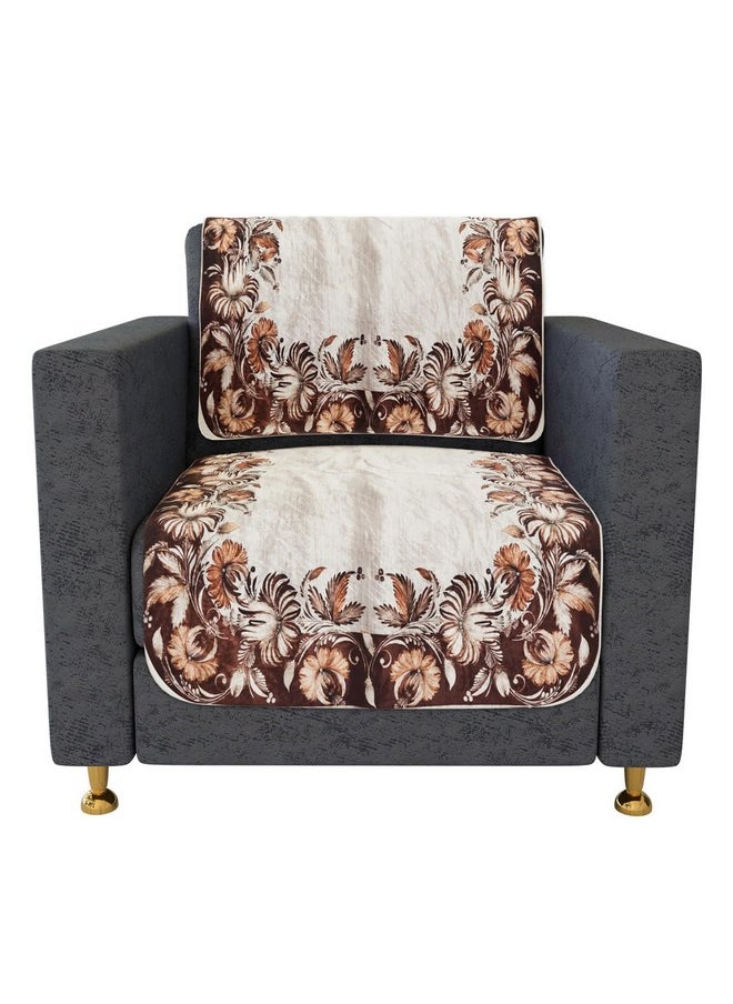 Kuber Industries Sofa Cover Set | Sofa Slip Cover Set | Brown Flower Sofa Cover | Velvet 5 Seater Couch Cover | Sofa Slipcover Set | Sofa Cover for Living Room | Cream