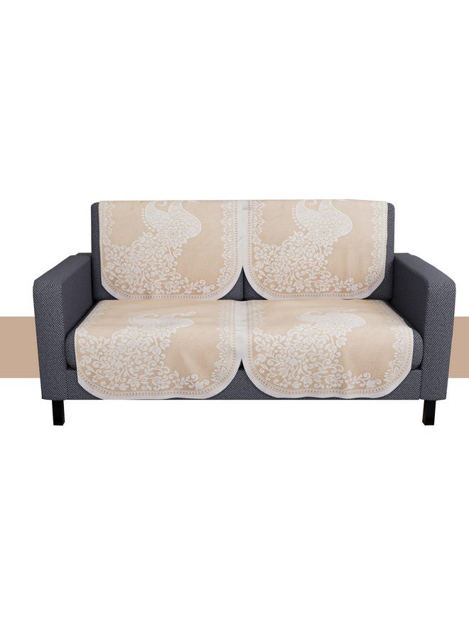 Kuber Industries Sofa Cover | Net Sofa Slipcover Set | Sofa Cover for Living Room | Sofa Slip Cover for Hall | 2-Seater Sofa Cover for Home Decor | Sofa Cover Set | Peacock-Design | 4 Piece | Cream