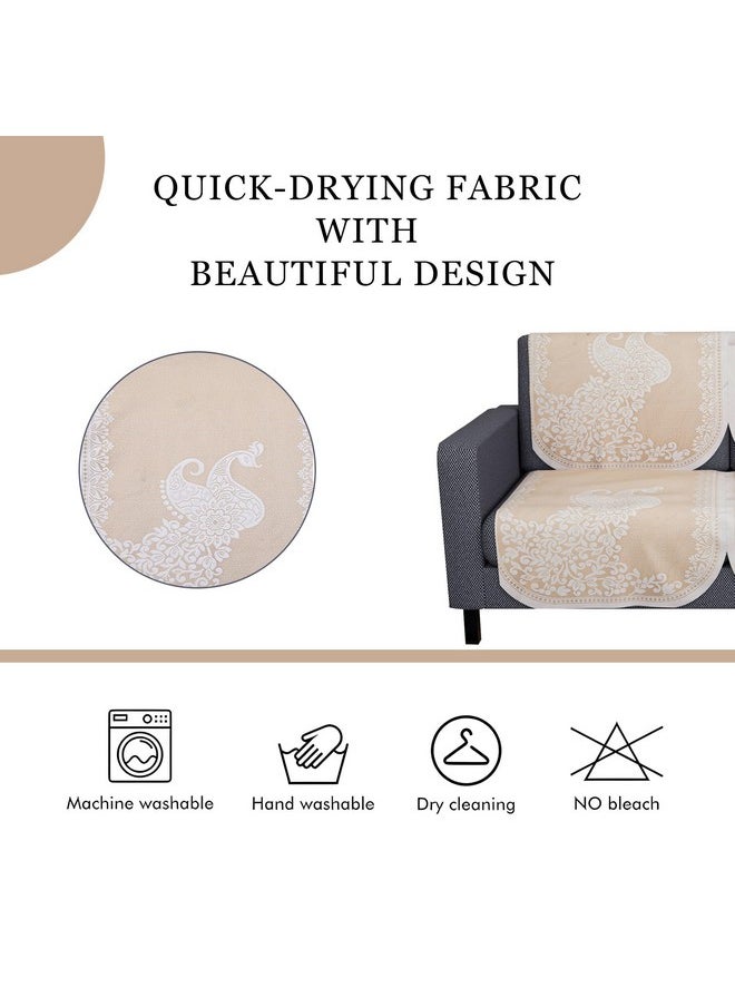 Kuber Industries Sofa Cover | Net Sofa Slipcover Set | Sofa Cover for Living Room | Sofa Slip Cover for Hall | 2-Seater Sofa Cover for Home Decor | Sofa Cover Set | Peacock-Design | 4 Piece | Cream