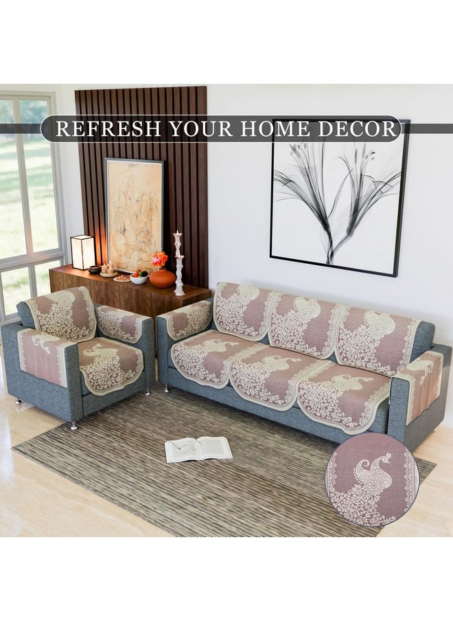 Kuber Industries Sofa Cover | 16 Piece | Net Sofa Slipcover Set | 5-Seater Sofa Cover with Arm Cover for Home | Sofa Cover for Living Room | Sofa Slip Cover for Hall | Peacock-Design | Maroon
