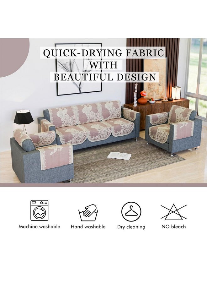 Kuber Industries Sofa Cover | 16 Piece | Net Sofa Slipcover Set | 5-Seater Sofa Cover with Arm Cover for Home | Sofa Cover for Living Room | Sofa Slip Cover for Hall | Peacock-Design | Maroon