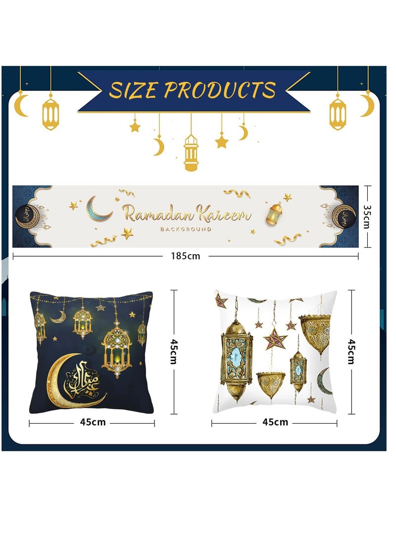 Ramadan Decorations for Home Set of 5pcs Ramadan Table Decoration with Ramadan Table Runner and 4 Pcs Decorative Pillow Covers(Black & White)