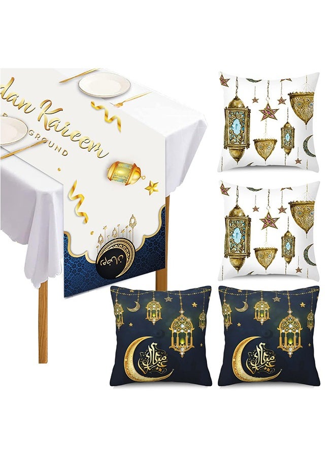 Ramadan Decorations for Home Set of 5pcs Ramadan Table Decoration with Ramadan Table Runner and 4 Pcs Decorative Pillow Covers(Black & White)