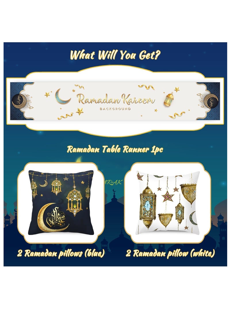 Ramadan Decorations for Home Set of 5pcs Ramadan Table Decoration with Ramadan Table Runner and 4 Pcs Decorative Pillow Covers(Black & White)