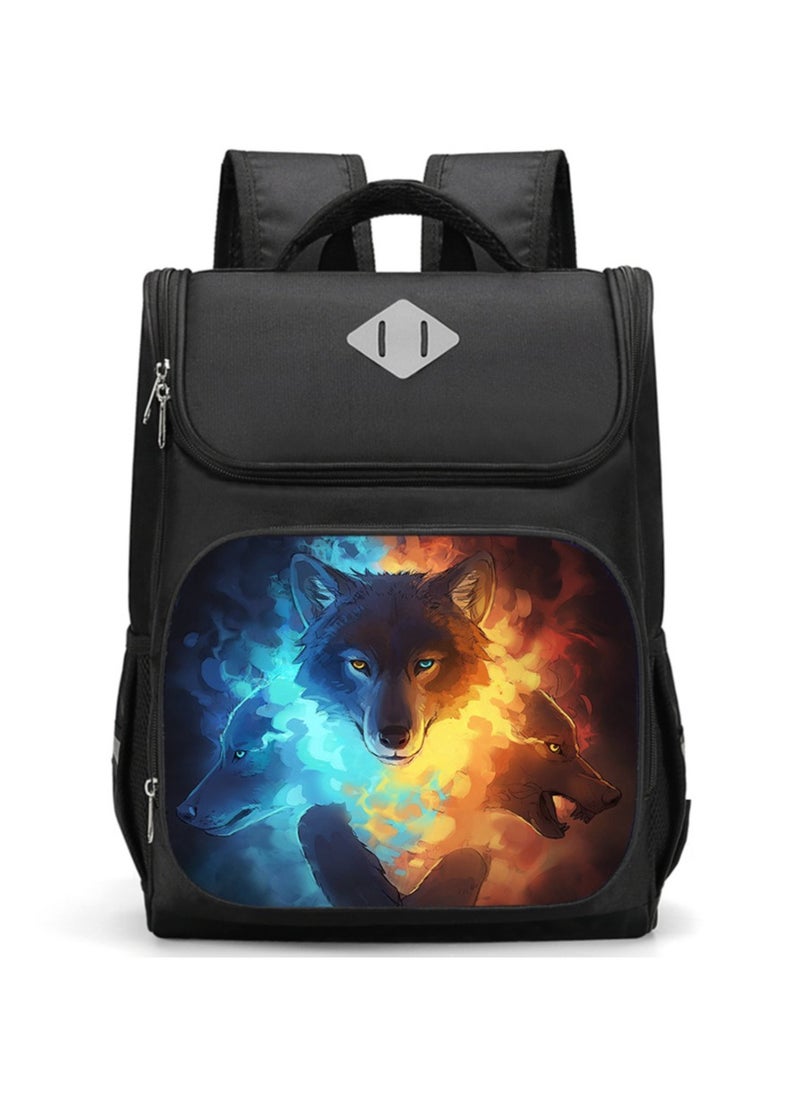 Printed Cartoon Cool Wolf Backpack Student Schoolbag Large Children's Reflective Backpack 41*28*19.5CM
