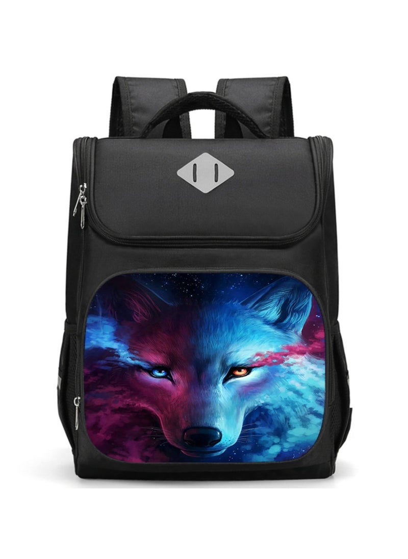 Printed Cartoon Cool Wolf Backpack Student Schoolbag Large Children's Reflective Backpack 41*28*19.5CM